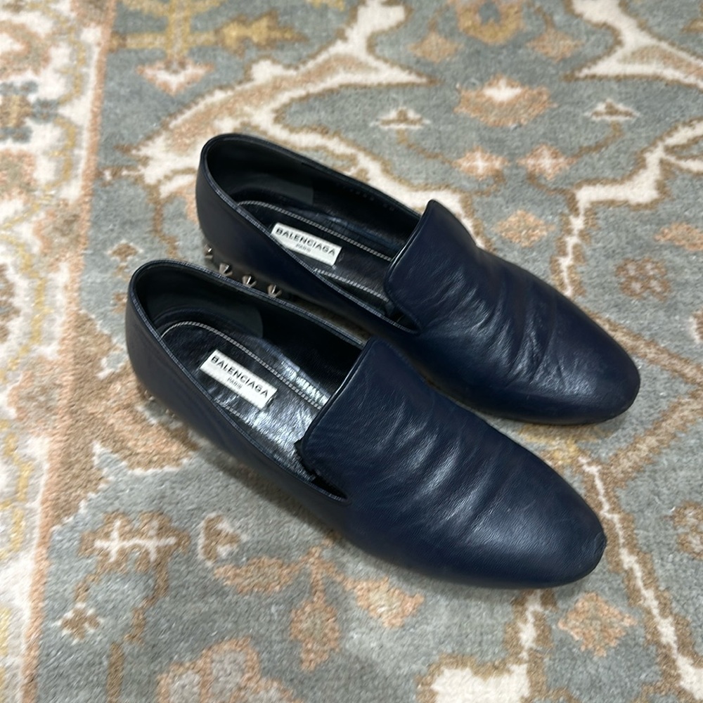 Balenciaga Navy Leather Studded loafers.